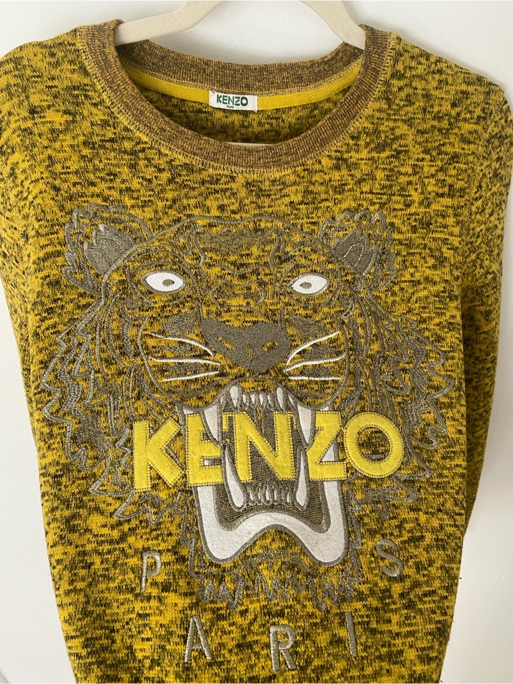 Kenzo Paris Tiger Sweatshirt Marl Citron Yellow Cotton size Large